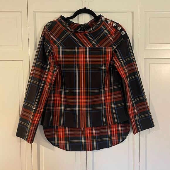 J.Crew plaid tartan cotton button detail blouse size 0 - Picture 3 of 11